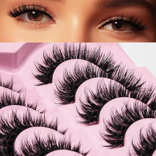 AKARABEAUTYLASHES Wimpern Natürliche 7 Paare 3D Künstliche Wimpern Russian Strip Falsche Wimpern Faux Mink (Russian-R08)