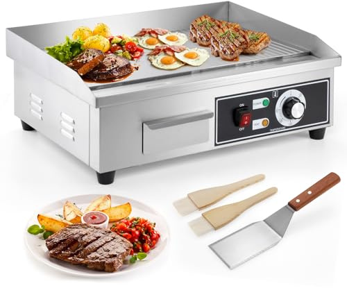 IRONWALLS Electric Griddle Nonstick 22 Inch, Stainless Steel Commercial Griddle for Indoor & Outdoor, 2-IN-1 Half Flat Top Griddle Grill for Restaurant & Home, 122℉-572℉ Adjustable Temperature