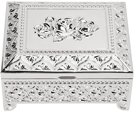 Aladeno Vintage-Schmuckkästchen aus Metall mit Rosenmuster, Schmuckaufbewahrungsbox, Schatztruhe, Organizer, Andenkenbox, Ohrringe, Halskette, Aufbewahrungsbox, Schmuck, (Silber)