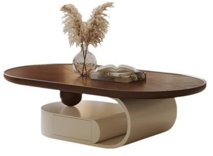 GLigeT Bout de Canapé Table Basse Ovale en Bois de Noyer, Design Minimaliste Moderne for Le Salon, mobilier de Maison de Luxe Table Basse(110cm)