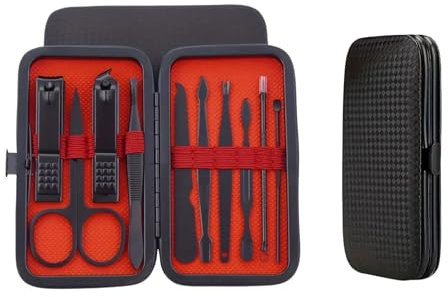 HealthyMoov ensemble coupe-ongles - Kit set manucure et pédicure professionnel en acier inoxydable. Idéal en voyage et soins des ongles à la maison. Noir (10 pcs)