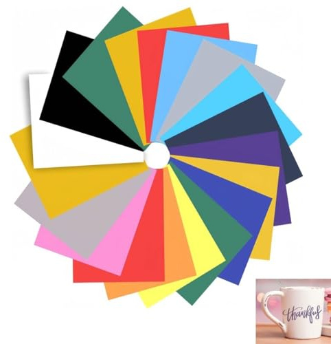 FTXanty Vinylfolie Plotter 20 PCS Permanentes Plotterfolie Bunt 30.5 x 20cm Flexfolie Bunt Plotterfolie Vinyl Selbstklebend Folie für Tasse Karte Aufkleber DIY