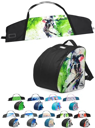 BAMBINIWELT Kinder Ski Set - Skischuhtasche, Standfläche & Skitasche - Ski, Stöcke & Handschuhe - Rucksack Boots, Helm & Skibrille - Cordura, wasserfest