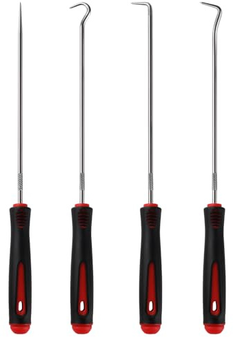 YIXISI 4 Piezas 24cm Juego de Púas y Ganchos, Juego de Ganzúas y Ganchos de Precisión, Gancho de Selección de Precisión, Extractor de Anillo Tórico, para Quitar Mangueras y Juntas, Caucho