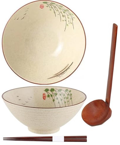 Juego de cuencos de ramen, cuenco japonés, juego de tazón de ramen, cuenco de ramen con palillos de cuchara, cuencos de sopa de 1200 ml, cuenco de ramen VVintage, cuencos de cereales, ensaladera