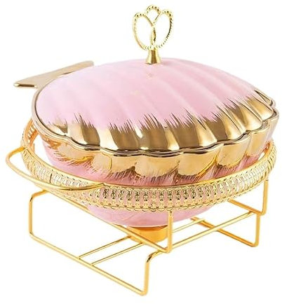Chafing Dish Buffet,Buffet Warmers Pan,Ceramics Chafer Buffet Server Candle Heating Dry Soup Pot Domestic Seafood Pot Rack With Candle Holder For Parties Buffet Set Chaffing Dishes Wedding(Pink)