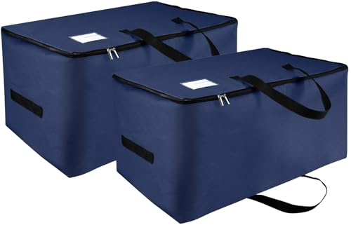 IHOMAGIC 2Pack Unterbett Aufbewahrungsbox mit Deckel, 105L Große Aufbewahrungsbeutel mit Girff, Tragbar Unterbettkommode Stoff, Aufbewahrungstasche für Bettdecken, Kleidung, Decken, Dunkeblau