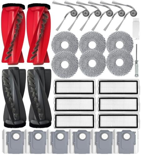 APZOVO Accesorios Recambios para Roborock Qrevo S5V /Qrevo Curv/Qrevo Curv S5X / Qrevo Edge/Qrevo Edge S5A, 2 Cepillo Principal, 6 Filtro HEPA, 6 Paño, 6 Bolsa de Polvo, 6 Cepillo Laterale