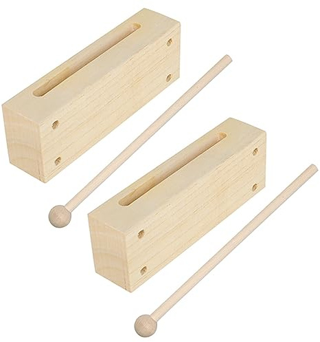 Garneck Doppelte Holztrommel Schlaginstrument aus Buchenholz mit Holzklöppel Tragbar und Klangvoll 2 Satz Holzblockinstrumente für Musikunterricht