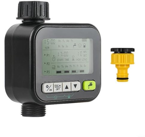 Smart Garden - Timer per irrigazione con 6 modalità programmabili, sensore pioggia, ampio display LCD, blocco bambini, impermeabile IPX5 per sistema di irrigazione automatico, timer per tubi