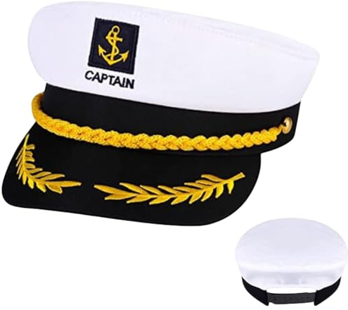 Damaiyyy Kapitänsmütze,Yacht Matrosenmütze Verstellbare Yacht Schiff Boot Marine Mütze Seemann Hut für Damen Männer Erwachsene Karneval Mottoparty Partys Cosplay,Weiß