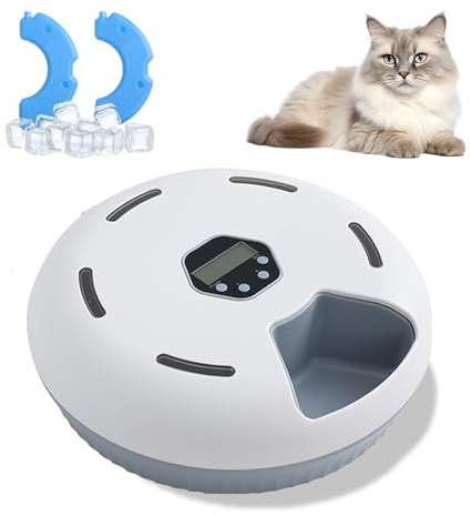 YUZINO Automatic Cat Feeder Wet Food With 2 Ice Boxes, Cat Feeder Automatic With Timer And Smart Display, Wireless 6 Compartments Cats Food Dispenser Pet Feeder For Food Freshness