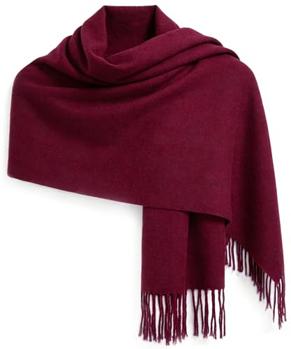 Large Scarf for Women Soft Plush Shawl Fringe Wrap, Oversized, Burgundy | Cashmere-Feel, Fashion Accessories, Fall Winter Gift, for Travel Office Party Wedding Bridal Evening Dresses