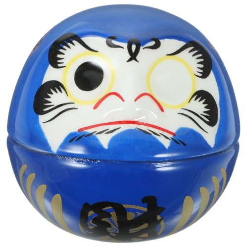 SOPOTUTU Japanische Daruma Figur Keramik Wackelfigur Glücksbringer Katzenfigur Blau Desktop Deko Feng Shui Reichhaltige Glücks Dekoration Für Zuhause Und Büro