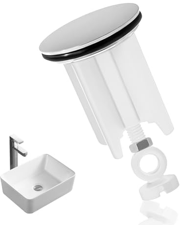 40mm Pop Up Sink Plug Replacement, Height Adjustable Plug, 66mm-83mm, Universal Pop Up Basin Plug for Kitchen, Washbasin, Push Pull Drain Stopper Anti-Clog Tool-Free Installation (White)