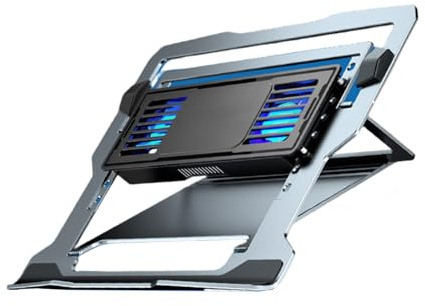 SHOOYIO Almohadilla de refrigeración para laptop, soporte plegable de aluminio para portátil con ventilador silencioso, soporte plegable