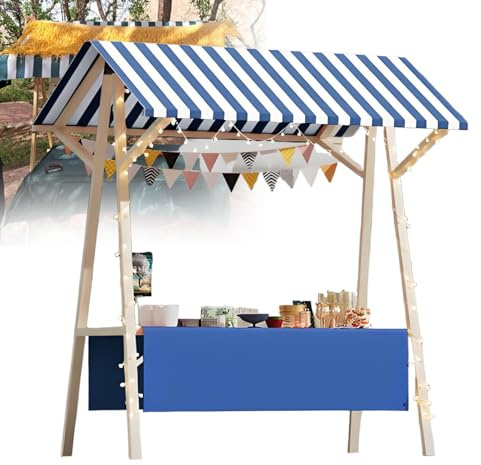 Bärbar hopfällbar glassvagn för företag – lätt mobil matvagn med baldakin perfekt för jordbruksmarknader hantverk mässor och gatuförsäljning – mått: 150 x 60 x 200 cm