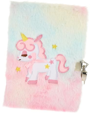 MOTHNUR Plush Cover Notebook with Lock for Cute Cartoon Diary Notepad Soft Decorative Journal for Writing Portable Student Organizer with Tie-dye Color Secure and Adorable Plush Diary