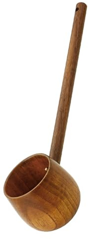 TOBBOMEY Cazo de Madera con Mango para Cocina y Jardín Cucharón para Servir Agua y Vino Ligero y Resistente para Riego de Macetas y Uso Doméstico