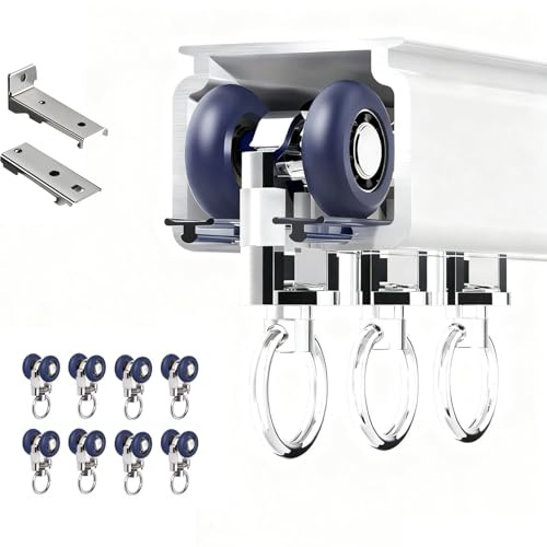 Aluminium Gardinenschiene 1 Läufig, Gardinenstange für Decke oder Wand, 0.5 m - 15 m Vorhangschiene Für Raumteiler, Vorhangstange mit Stummen Rollen, Gardinen Schienensystem, Weiß(3.2m(10.5ft))