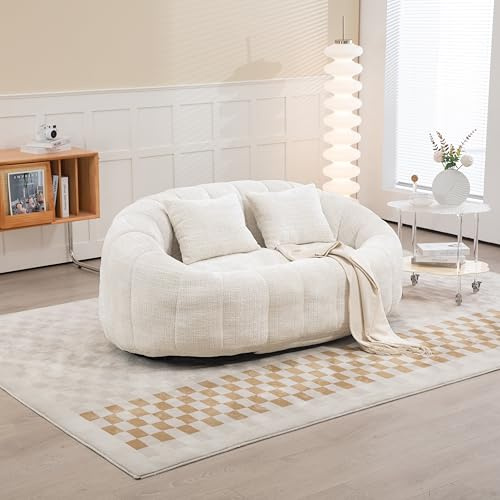 Zweisitzer Boneless Couch mit High Back & Memory Schaum Füllung | Sitzsack Sofa für Erwachsene & Kinder | Lazy Sofa in Chenille Bezug Indoor & Outdoor, Beige (Ohne Montage)