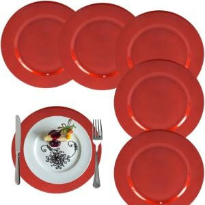 cecaro group – Set 6 Sottopiatti Natalizi Rossi Ø33 cm | Eleganti Sottopiatti Decorativi per la Tavola delle Feste