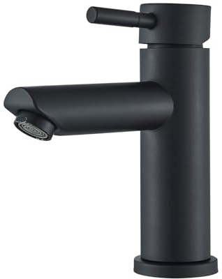 TVTIUO Robinets de Lavabo，Robinet Salle Bain Monocommande, Mitigeur de Lavabo, Robinet de Salle de Bains Lavabo, Moderne Robinetterie Vasque à Poser Avec Tuyaux d'eau Froide et Chaude（Noir）