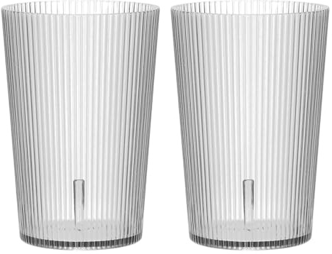 QUARKZMAN Verres À Boire Réutilisables En Plastique Transparent, Lot De 2 Verres À Boire À Côtes Incassables Et Empilables Pour Bière, Cocktail, Eau, Jus, Whisky (Gris, 2Pcs)