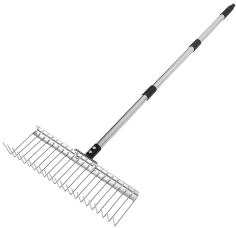 Housoutil Rastrillo Metálico Desmontable para Jardín 21 Dientes 125 M Herramienta Manual para Césped y Hojas Escarificador Resistente para Recolección y Nivelación del Suelo
