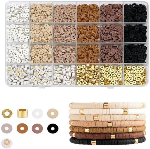 2464 st Heishi-pärlor för armband, pärlor för armband, platta runda lerpärlor, handgjorda bokstavspärlor för örhängen, fotlänkar, armband, halsbandssmycken (6 mm)