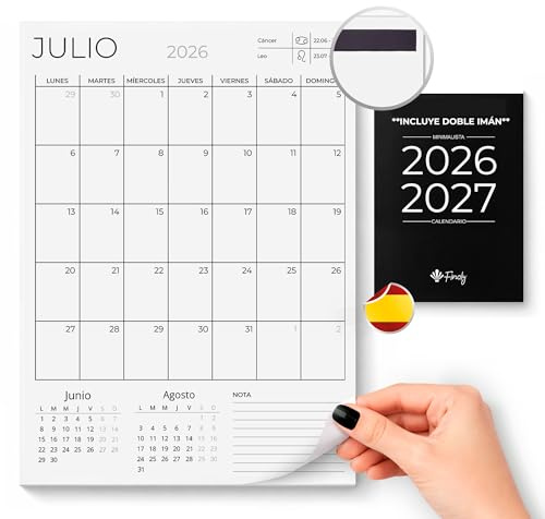 Finoly Calendario Magnetico Frigorifero Verticale Gennaio 2026 a Giugno 2027 (18 Mesi) in Spagnolo | Calendario Frigo Magnetico 2026 | Planner Magnetico con Magnete Incluso