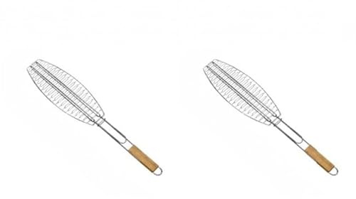 EpheyFIF Fischgrill Edelstahl groß 56 12cm mit Holzgriff zum Grillen geeignet für Fisch Fleisch und Wurst Grillen