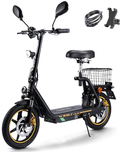 TWOFISH 14 Zoll Elektro Motorrad für Erwachsene, EEC Straßenzulassung, E Moped mit 500W Motor 48V 13Ah Akku, Disc Bremsen Doppelaufhängungg, 30 km Reichweite Max 120kg (Schwarz)