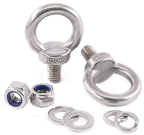 Glarks 8Pcs M12 Heavy Duty Screw Bolt, 304 Stainless Steel Male Thread Machinery Shoulder Lifting Ring Eye Bolt with Lock Nuts/Lock Washers/Flat Washers Set
