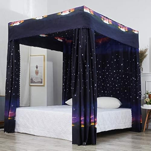 Mengersi Galaxy Star Betthimmel Bettvorhänge volle Größe, Baldachin-Vorhänge, Schlafzimmer-Dekoration für Mädchen und Erwachsene, Winddicht, lichtdicht, Betthimmel, Kindergeschenk, Schwarz