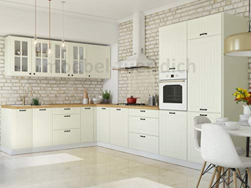 Möbel für Dich Landhaus Küchenzeile Eckküche LORA L-Form 235x365 cm, 11-teilig in Weiß, Beige oder Grau (grau)