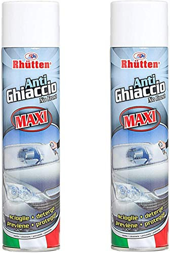 Rhütten 2X Spray Auto Antighiaccio Parabrezza Antigelo Deghiacciante 400ml, Maxi Formato, Adatto per Ogni Genere di Vetro, Facile da Utilizzare, Scioglie Deterge Previene Protegge (2 Pezzi)