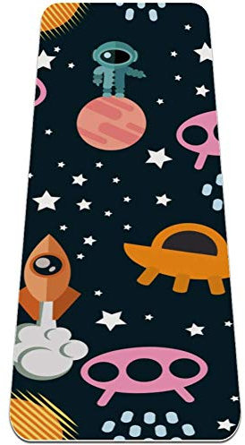 Eslifey Space Planets Rockets Flying Saucers Aliens Pattern Yoga Mat Thick Non Slip Yoga Mats for Women&Girls Exercise Mat Soft Pilates Mats,(72x24 in, 1/4-Inch Thick)