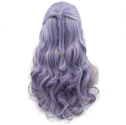 XINGYU Señoras Pelucas Pastel Púrpura Hecho a Mano Cola de Pescado Trenzado Sintético Encaje Peluca Delantera Lila/Lavanda Ondulado Calor Fiesta Fiesta Boda Boda Pelucas 26 Pulgadas