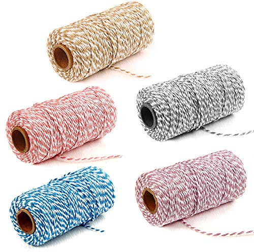 Fyfjur Spago Colorato, Corda Cotone, 5 Rotoli e 500 M di Spago in Cotone di Colore Misto per Floristica, Regali, Arti Fai-Da-Te, Etichette, Cottura, Giardinaggio, Macellai (2MM)