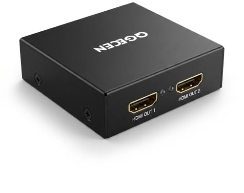 QGECEN HDMI Splitter 1 in 2 Out, 4K 30Hz HDMI Splitter for Dual Monitors, Metal HDMI 1.4 Distributor Mirror Only Not Extend, with USB Power Cable, Compatible with Sky Q, PS4, Switch, CCTV