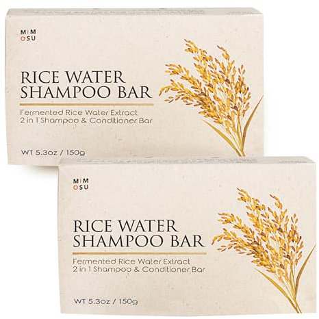 mimosu Fermented Rice Water Shampoo Bar – 2-Pack pH Balanced Unscented Solid Shampoo for hair growth, Nourishing, Eco-Friendly Korean Hair Care for Sensitive Scalp