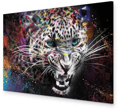 murando HandArt Bilder auf Leinwand Tiere 1 tlg Leinwandbild Wandbilder Wohnzimmer Wanddekoration Moderne Kunst - Leopard bunt Gesicht Abstrakt g-C-0272-b-a