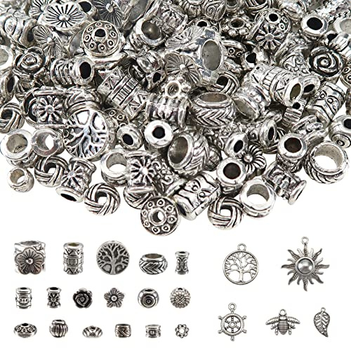 TOAOB Tibetische Perlen Silber 300 Stück Zwischenperlen Metallperlen zum Auffädeln Perlenkappen Spacer Perlen für Armbänder Schmuckherstellung Antike Bastelperlen DIY Schmuckzubehör mit Loch