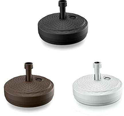 BASE for HEAVY Parasol UMBRELLA Stand CIRCLE RATTAN Style Plastic / Patio Yard Outdoor Parasol Holder Sun Shade Garden Furniture - Elagant Modern Rattan Design - Water or Sand Fillable (Brown)