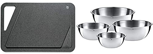 WMF Schneidebrett 45 x 30 cm, rechteckig, Kunststoff, Tranchierbrett mit Saftrillen, praktischer Griff & Gourmet Schüsselset 4-teilig, Edelstahl Schüsseln für die Küche 0,75l - 2,75l, Rührschüssel