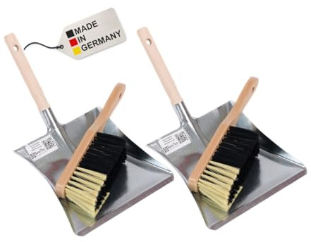 2x Kehrgarnitur Set Handfeger Kehrschaufel Kunsthaar Borsten Kehrblech | Qualitätsausführung, Kehrblech mit Holzgriff, weiche Kunsthaar-Poly-Borsten, 2er-Set