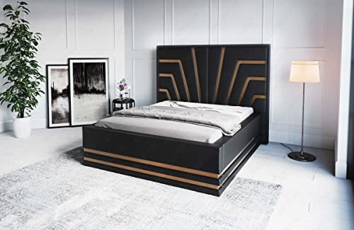 Sofa Dreams Wasserbett Cecina mit beheizbarer Wasserbettmatratze und kompletter Technik LED Beleuchtung 140x200 160x200 180x200 200x200 200x220 (140 x 200 cm, Schwarz-Gold)