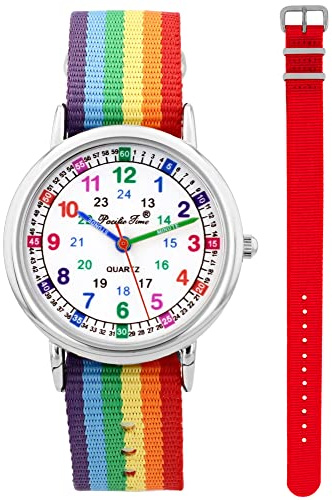 Pacific Time Kinderuhr Lernuhr Unisex Regenbogen Geschenk-Set