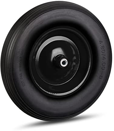 Relaxdays Rueda de Carretilla 4.80 4.00-8, Goma Maciza & Llanta de Acero, Tres adaptadores, 100 kg, Negro